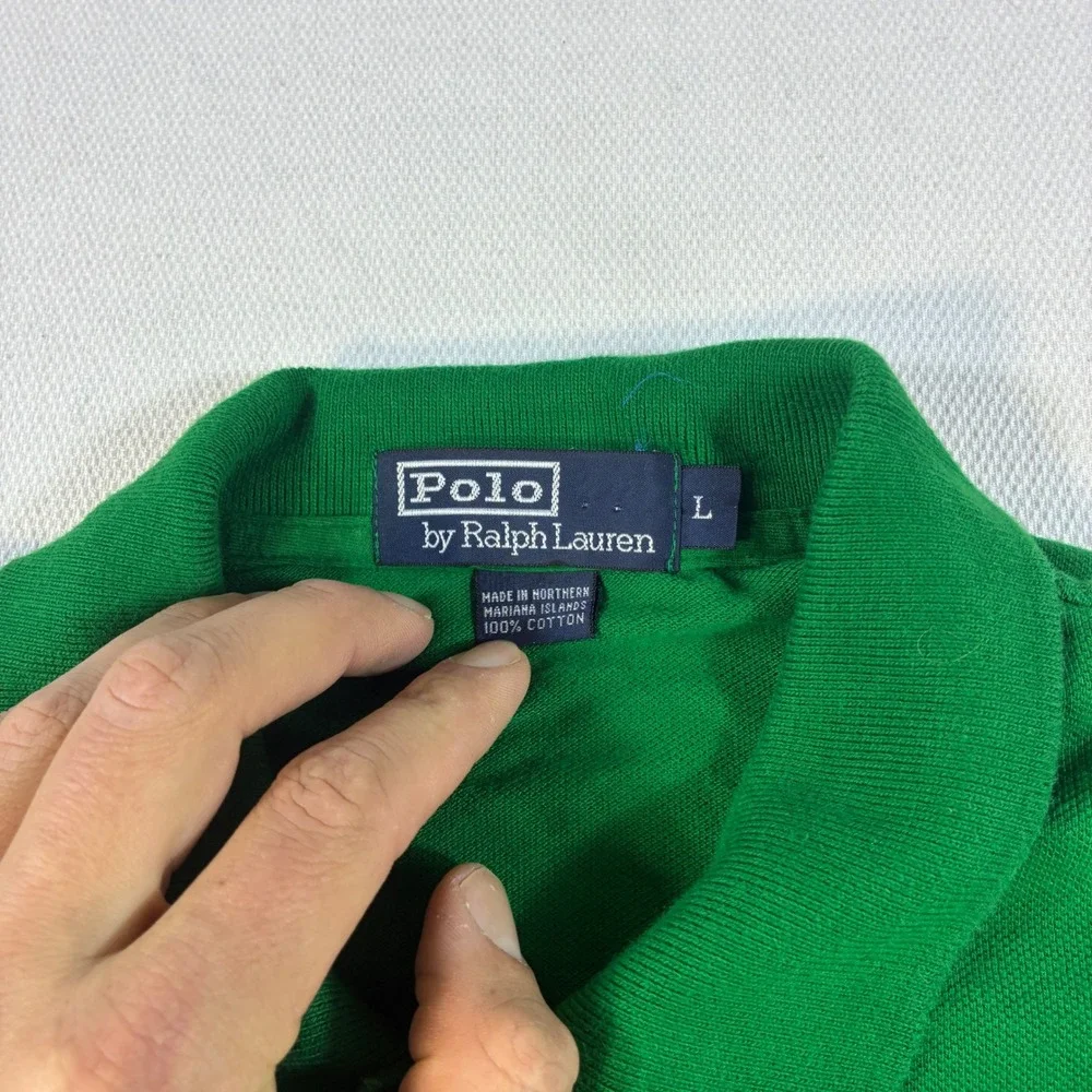 Vintage Polo Ralph Lauren Green Polo Shirt Men's Large Red Pony Logo 100% Cotton